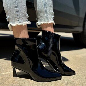 New Black Closed Pointed Toe Ankle Boots Booties Kitten Low Stiletto Heel Zipper